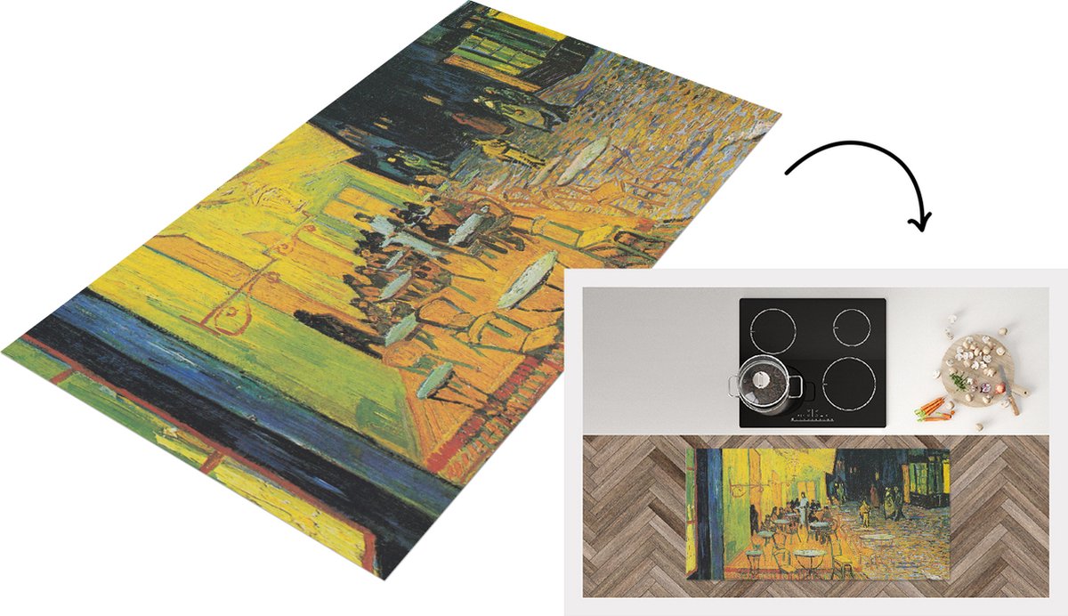 KitchenYeah Keukenloper - Loper keuken - Caféterras bij nacht - Vincent van Gogh - 120x60 cm - Keukenloper vinyl Multicolor