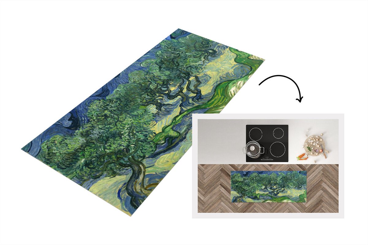 KitchenYeah Keukenloper - Loper keuken - De olijfbomen - Vincent van Gogh - 120x50 cm - Keukenloper vinyl Multicolor