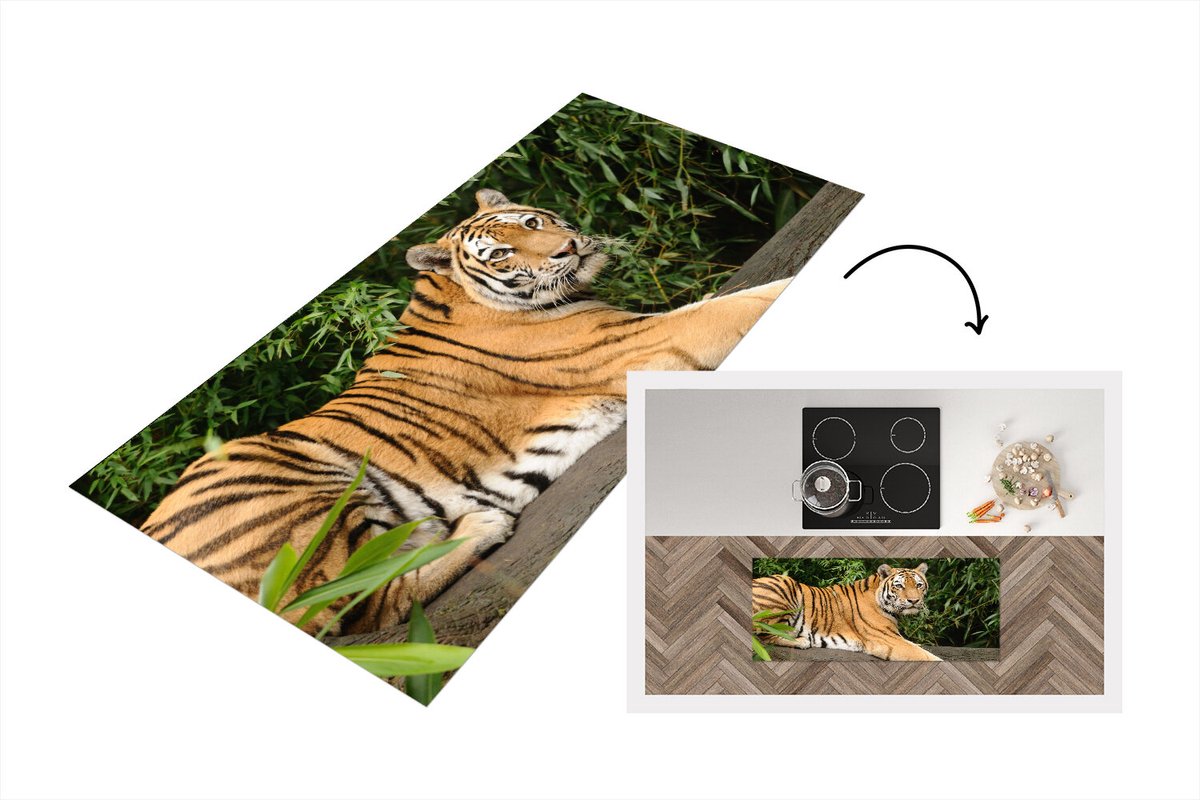 KitchenYeah Keukenloper - Loper keuken - Tijger - Boom - Bladeren - 120x50 cm - Keukenloper vinyl Multicolor