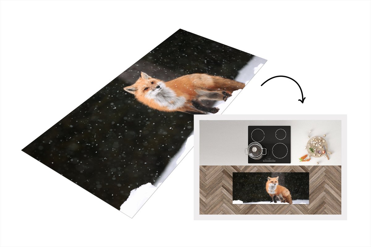 KitchenYeah Keukenloper - Loper keuken - Vos - Sneeuw - Winter - 120x50 cm - Keukenloper vinyl Multicolor