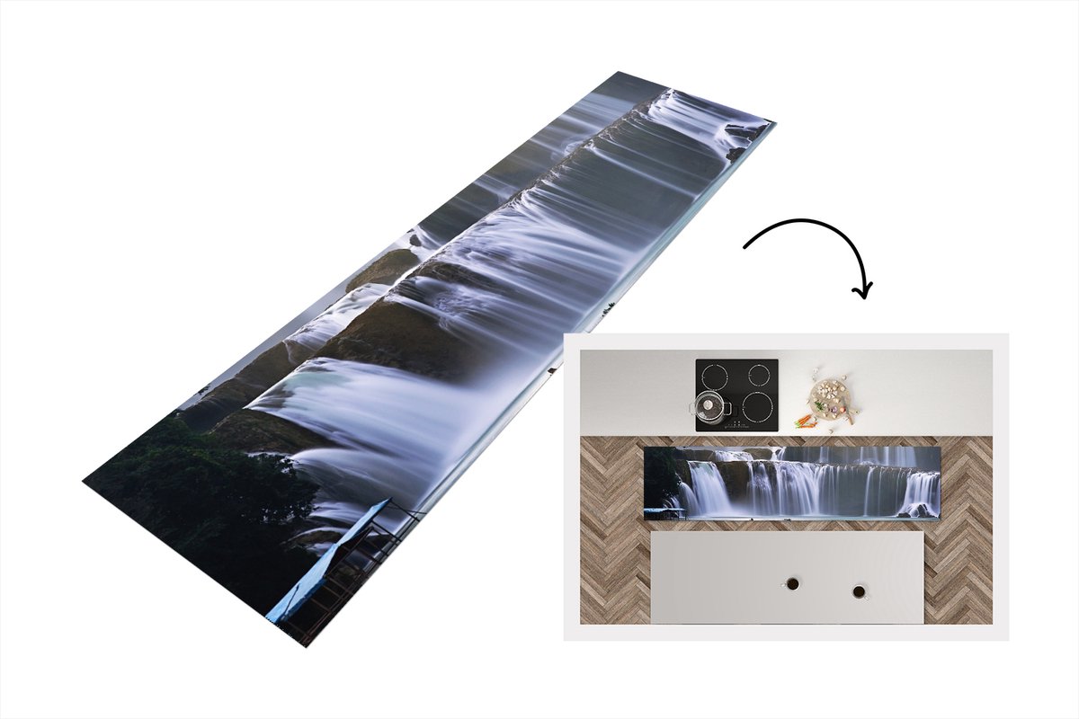KitchenYeah Keukenloper - Loper keuken - Waterval - Rotsen - Natuur - Keukenloper vinyl Multicolor