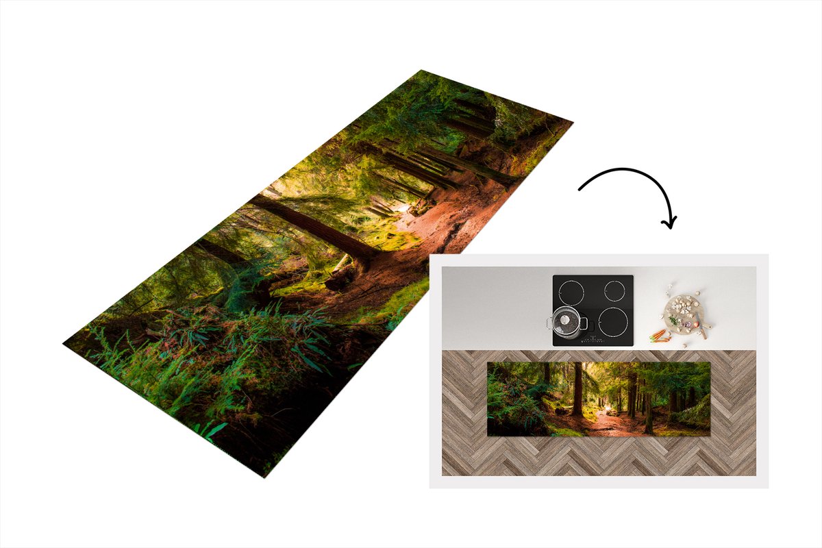 KitchenYeah Keukenloper - Loper keuken - Bos - Pad - Boom - 180x60 cm - Keukenloper vinyl Multicolor
