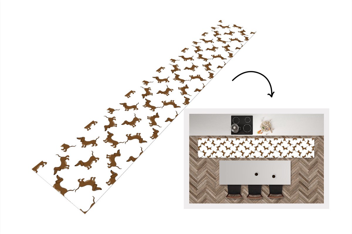 KitchenYeah Keukenloper - Loper keuken - Patronen - Hond - Teckel - 300x50 cm - Keukenloper vinyl Multicolor