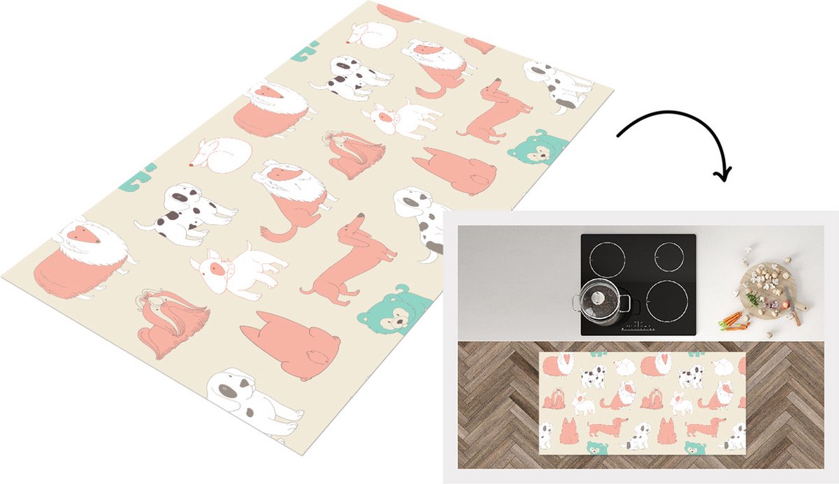 KitchenYeah Keukenloper - Loper keuken - Patroon - Hond - Puppy - 120x60 cm - Keukenloper vinyl Multicolor