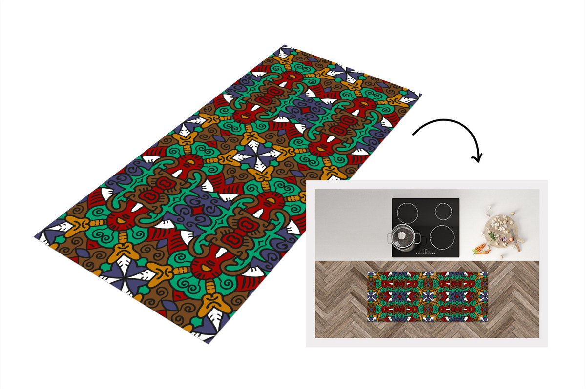 KitchenYeah Keukenloper - Loper keuken - Afrika - Patronen - Abstract - Groen - Keukenloper vinyl Multicolor