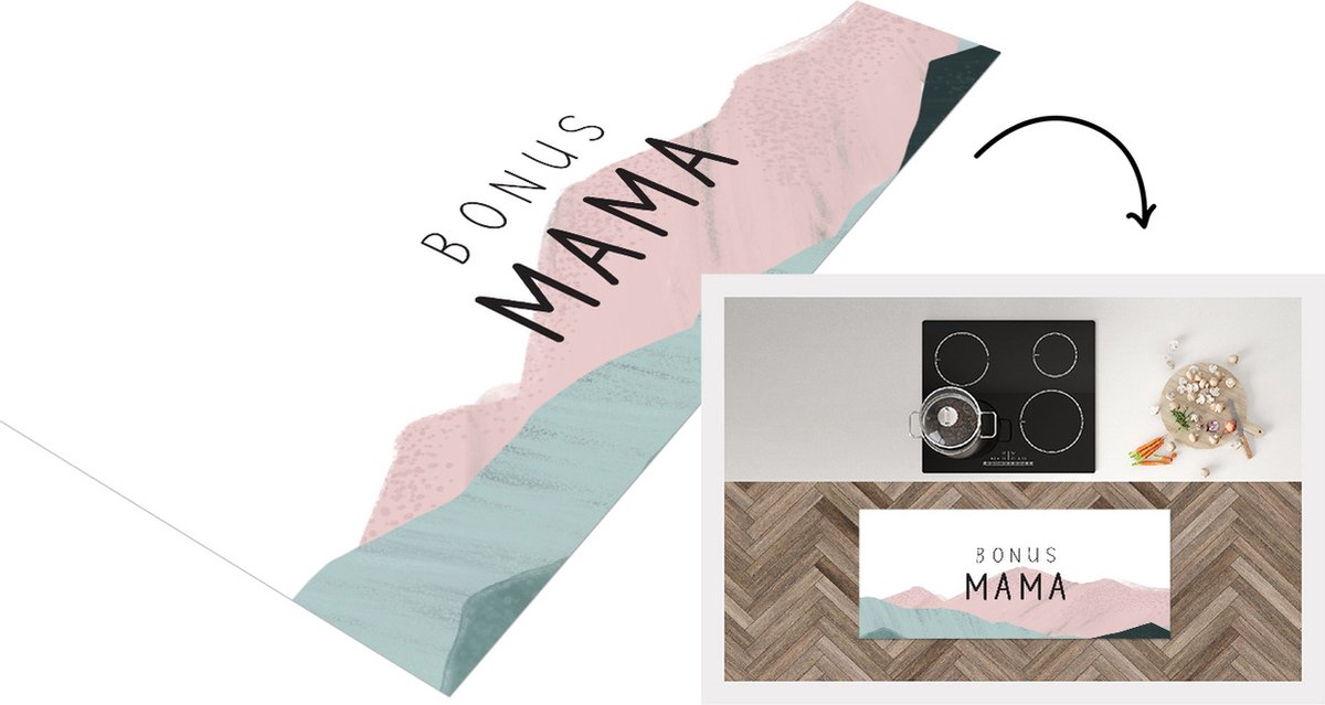 KitchenYeah Keukenloper - Loper keuken - Spreuken - Quotes Bonus Mama - Stiefmoeder - Moeder - Moederdag cadeautje - 120x50 cm - Keukenloper vinyl multicolor
