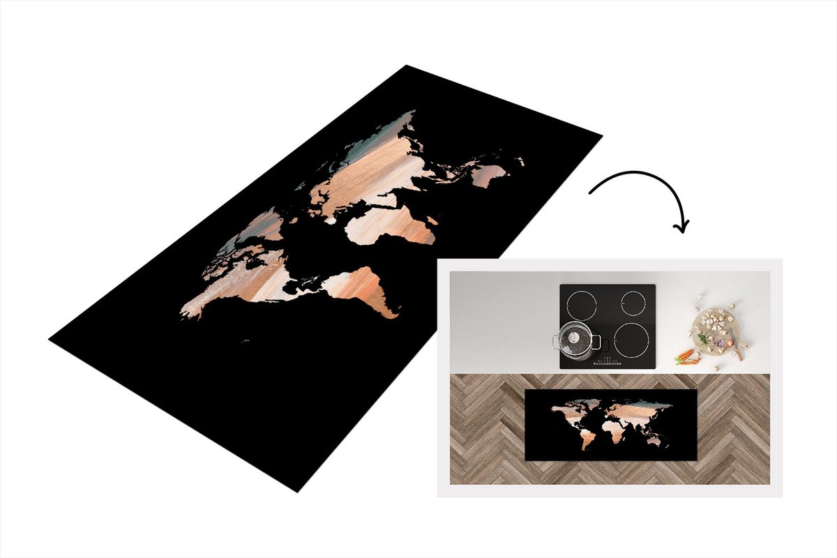 KitchenYeah Keukenloper - Loper keuken - Wereldkaart - Verf - Design - 120x50 cm - Keukenloper vinyl Multicolor