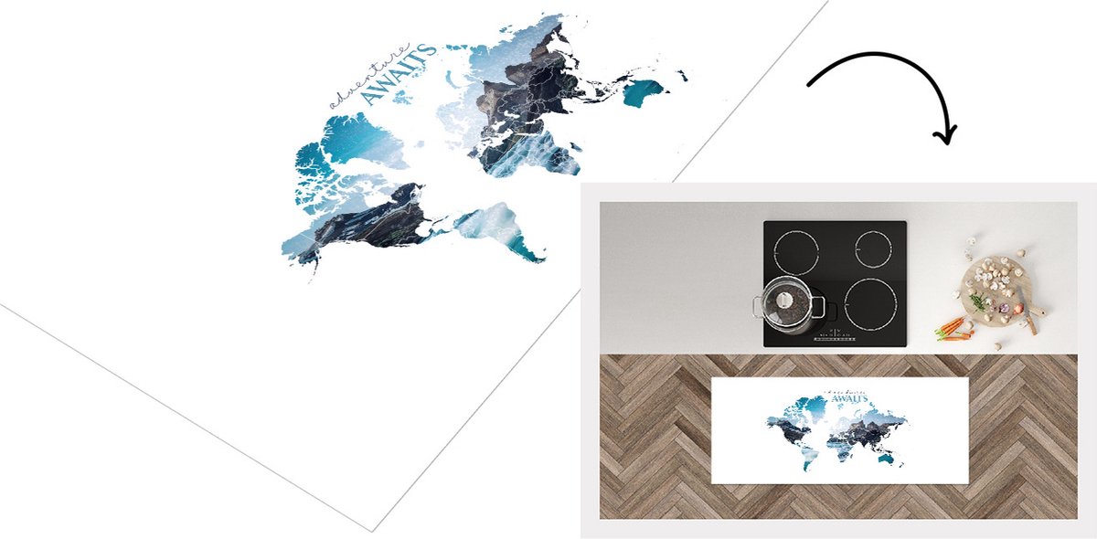 KitchenYeah Keukenloper - Loper keuken - Wereldkaart - Spreuken - Natuur - 120x50 cm - Keukenloper vinyl Multicolor