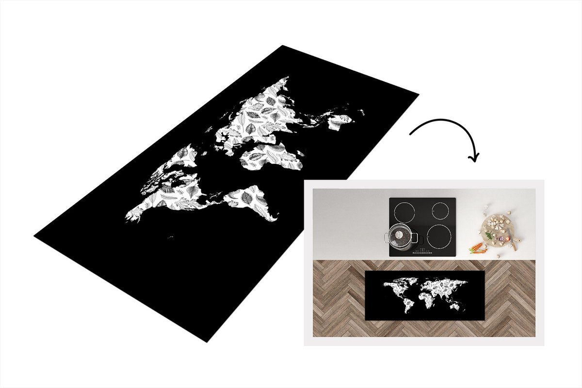 KitchenYeah Keukenloper - Loper keuken - Kaart - Wit - Bladeren - 120x50 cm - Keukenloper vinyl Multicolor