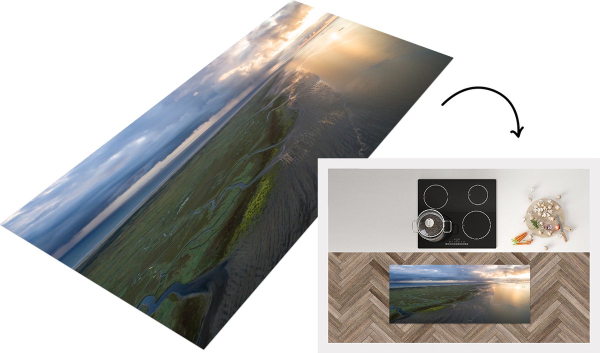 KitchenYeah Keukenloper - Loper keuken - Waddeneilanden - Water - Lucht - 120x50 cm - Keukenloper vinyl Multicolor
