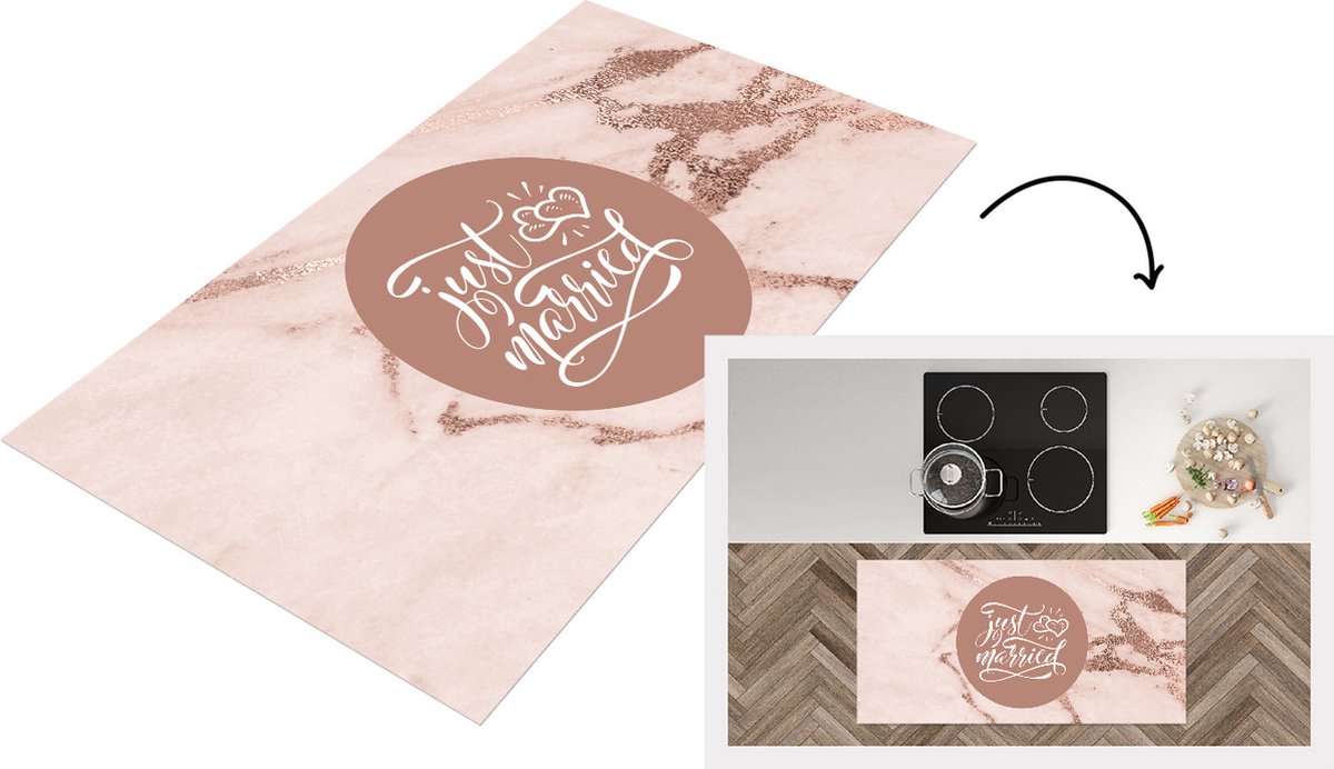 KitchenYeah Keukenloper - Loper keuken - Just married - Quotes - Spreuken - Trouwen - 120x60 cm - Keukenloper vinyl Multicolor