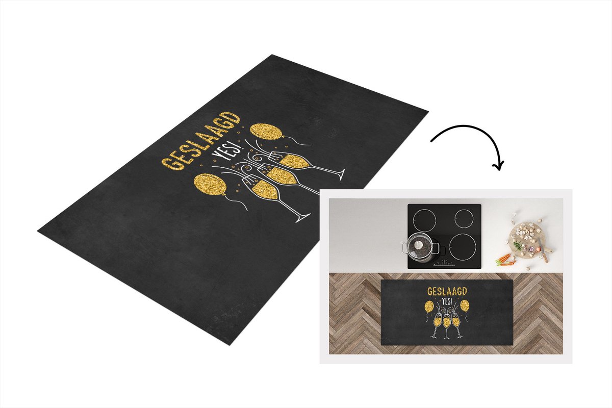 KitchenYeah Keukenloper - Loper keuken - Geslaagd - Goud - Feest - Keukenloper vinyl, foto 2
