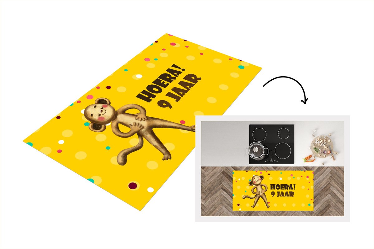 KitchenYeah Keukenloper - Loper keuken - Jubileum - Kinderen - Aap - 120x60 cm - Keukenloper vinyl Multicolor