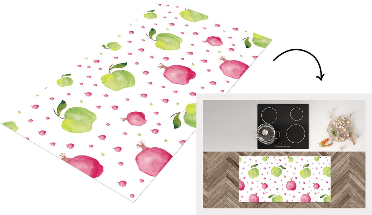 KitchenYeah Keukenloper - Loper keuken - Appels - Granaatappels - Waterverf - Design - 120x60 cm - Keukenloper vinyl Multicolor