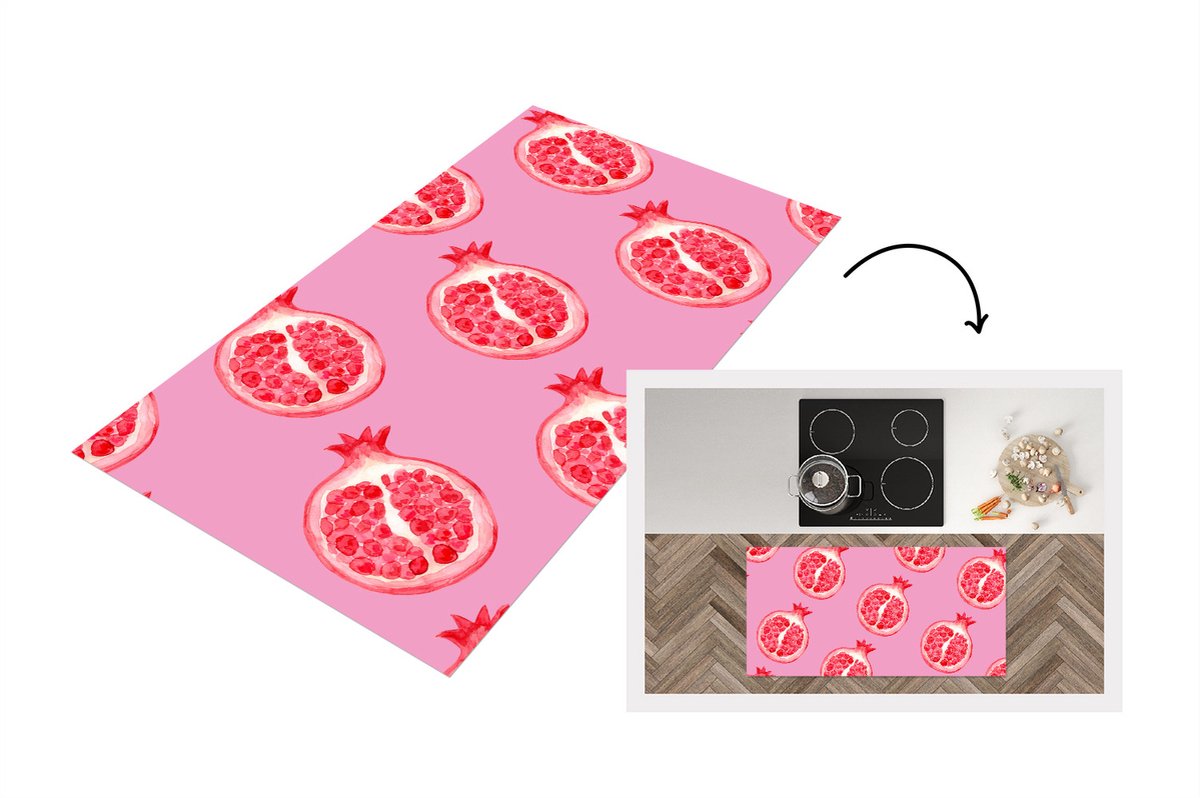 KitchenYeah Keukenloper - Loper keuken - Fruit - Sjablonen - Roze - 120x60 cm - Keukenloper vinyl Multicolor