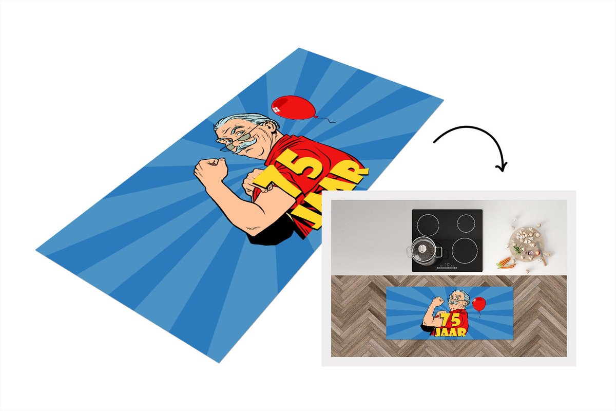KitchenYeah Keukenloper - Loper keuken - Verjaardag - Jubileum - 75 Jaar - 120x50 cm - Keukenloper vinyl Multicolor