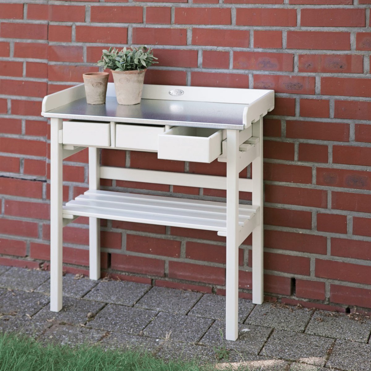 Houten tuinwerktafel - Oppottafel met verzinkt werkblad - met opbergrek - HK0100 | Tuin - en/of