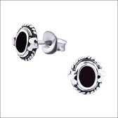 Aramat jewels ® - Etnische zilveren oorbellen ovaal zwart 7mm