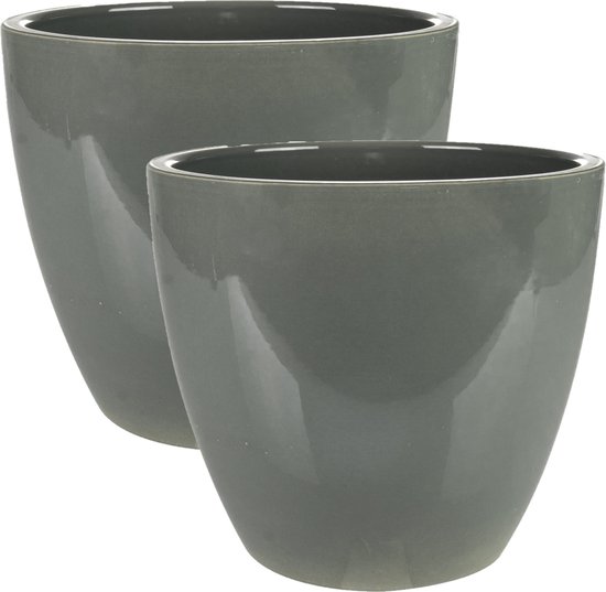 Foto: 2x stuks plantenpot bloempot in een strakke scandinavische look antraciet dia 20 cm en hoogte 19 cm glanzend