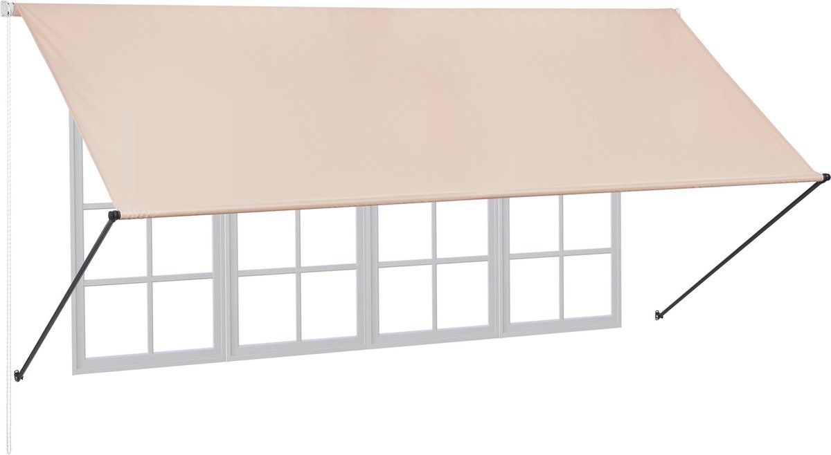 Relaxdays uitvalscherm - zonnescherm - met trekkoord - zonwering - uv-bestendig - zand - 350 x 120 cm