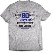 80 Jaar Legend - Feest kado T-Shirt Heren / Dames - Antraciet Grijs / Donker Blauw - Perfect Verjaardag Cadeau Shirt - grappige Spreuken, Zinnen en Teksten. Maat M