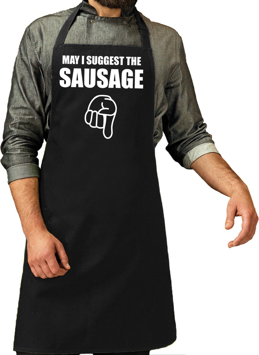 May i suggest the sausage - cadeau - katoenen keukenschort - zwart - heren - Vaderdag