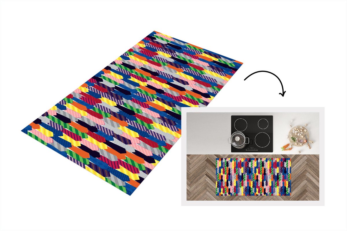 KitchenYeah Keukenloper - Loper keuken - Stropdas - Regenboog - Patronen - Keukenloper vinyl multicolor, foto 7