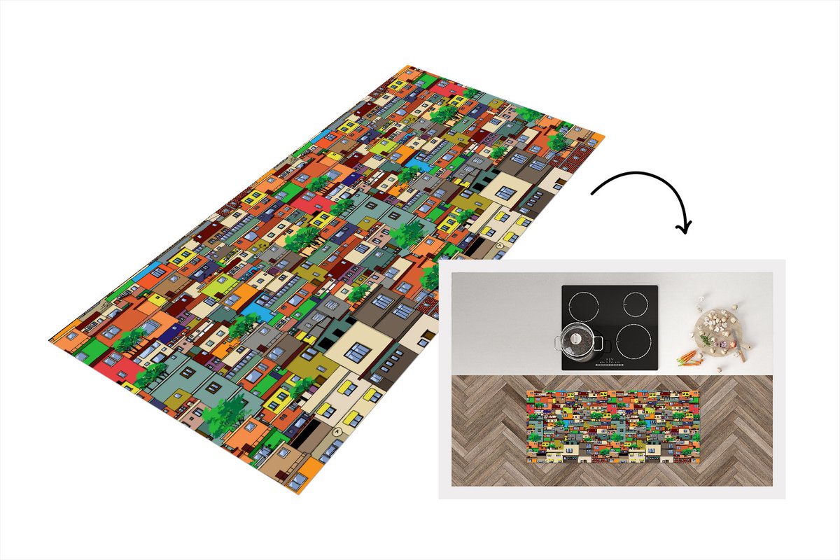 KitchenYeah Keukenloper - Loper keuken - Patronen - Gebouwen - Zentangle - Keukenloper vinyl Multicolor