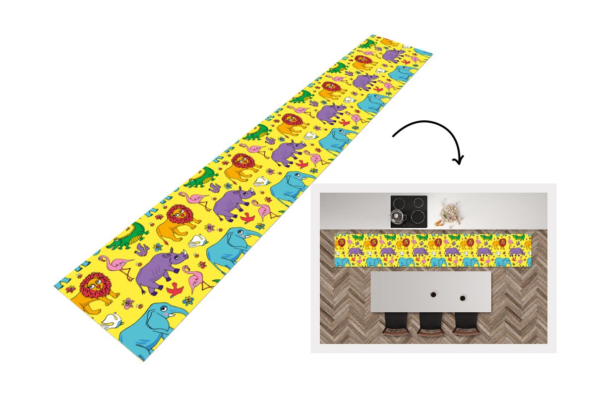 KitchenYeah Keukenloper - Loper keuken - Flamingo - Dieren - Patroon - 300x50 cm - Keukenloper vinyl Multicolor