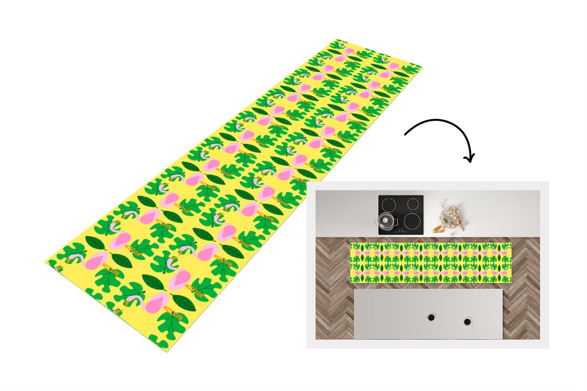 KitchenYeah Keukenloper - Loper keuken - Flamingo - Planten - Dieren - Patroon - 200x50 cm - Keukenloper vinyl Multicolor