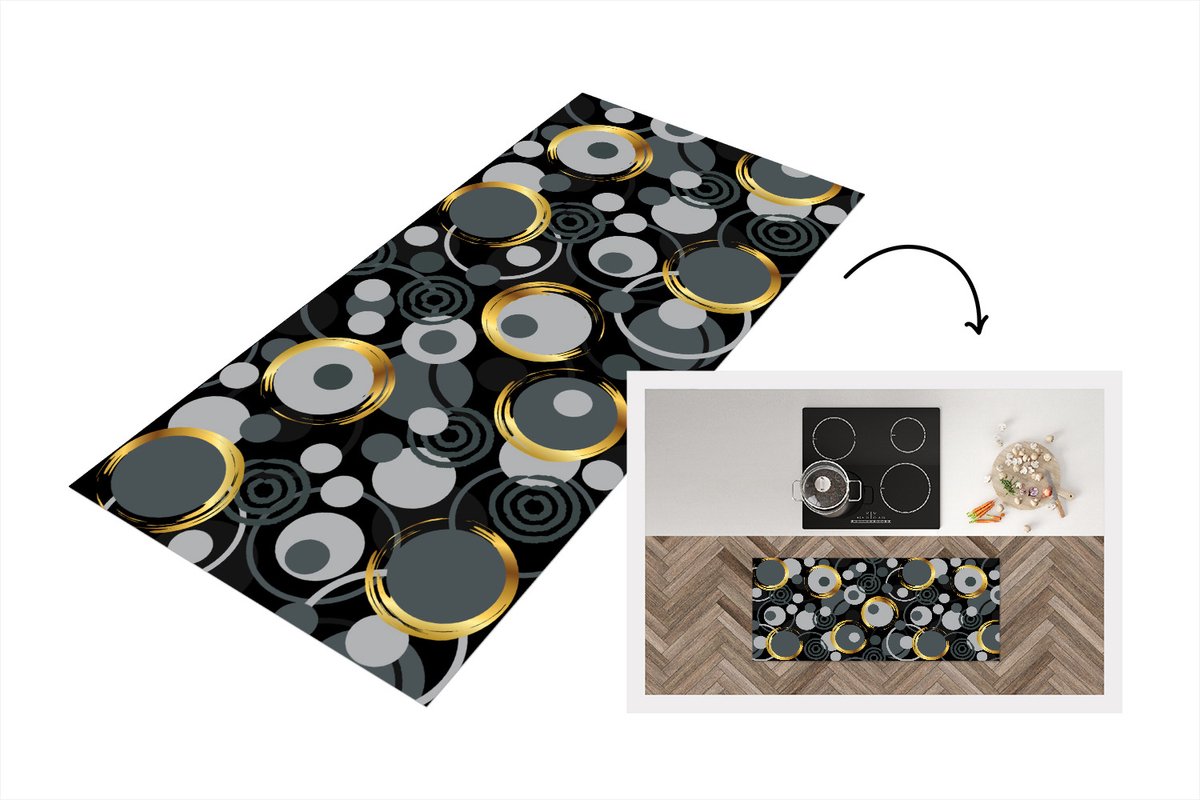 KitchenYeah Keukenloper - Loper keuken - Goud - Cirkel - Patronen - 120x50 cm - Keukenloper vinyl Multicolor
