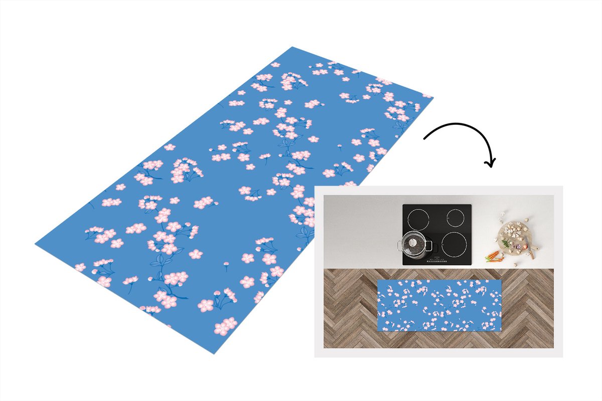 KitchenYeah Keukenloper - Loper keuken - Patronen - Sakura - Bloemen - 120x50 cm - Keukenloper vinyl Multicolor