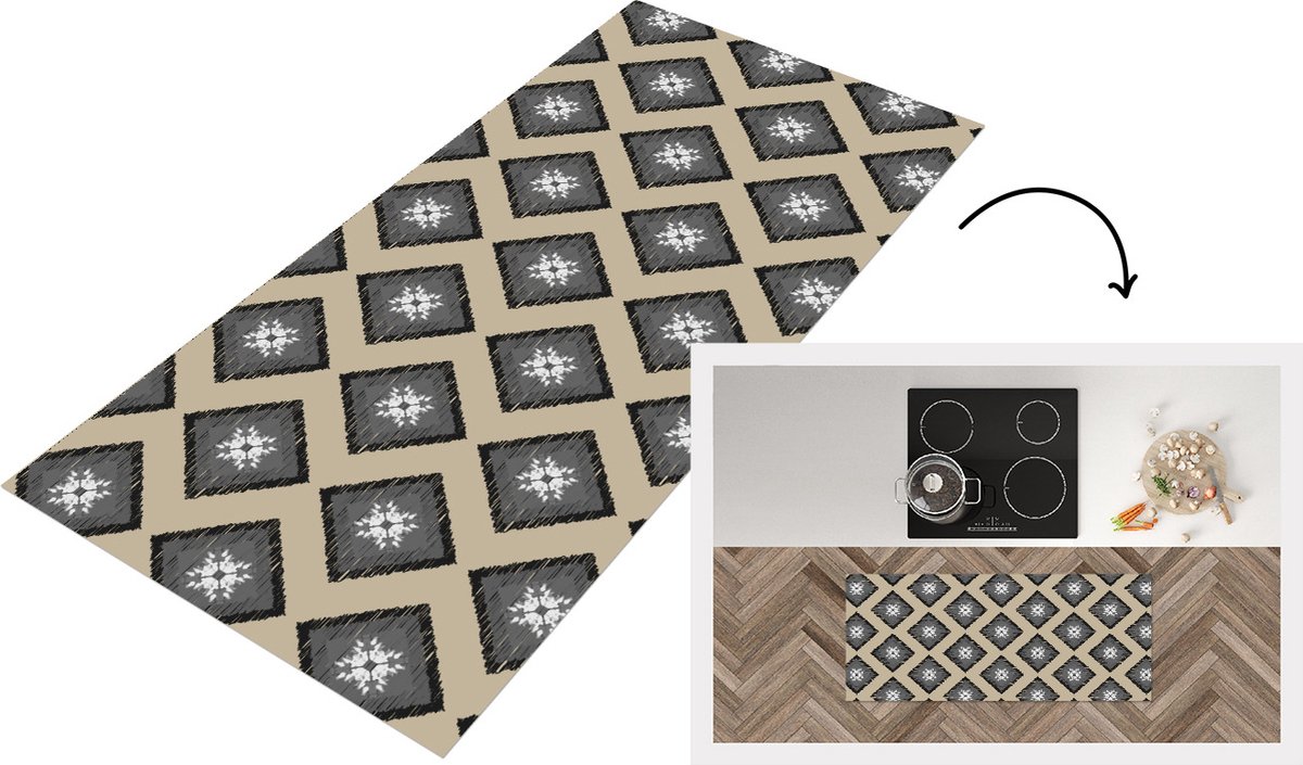 KitchenYeah Keukenloper - Loper keuken - Ruiten - Indonesië - Patronen - 120x50 cm - Keukenloper vinyl Multicolor