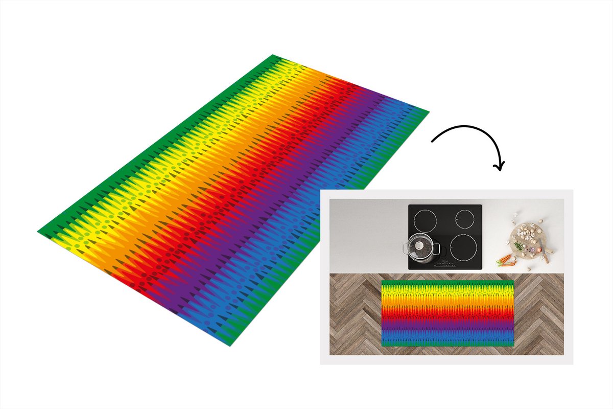 KitchenYeah Keukenloper - Loper keuken - Patronen - Regenboog - Abstract - 120x60 cm - Keukenloper vinyl Multicolor