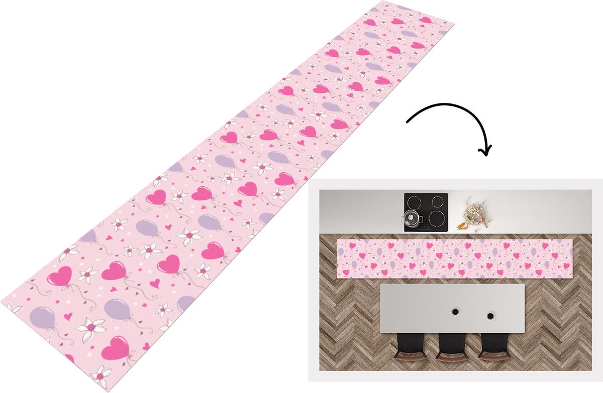 KitchenYeah Keukenloper - Loper keuken - Ballon - Patronen - Roze - 300x50 cm - Keukenloper vinyl Multicolor