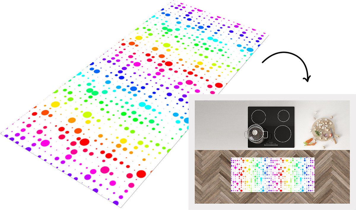 KitchenYeah Keukenloper - Loper keuken - Regenboog - Patronen - Confetti - Neon - 120x50 cm - Keukenloper vinyl Multicolor