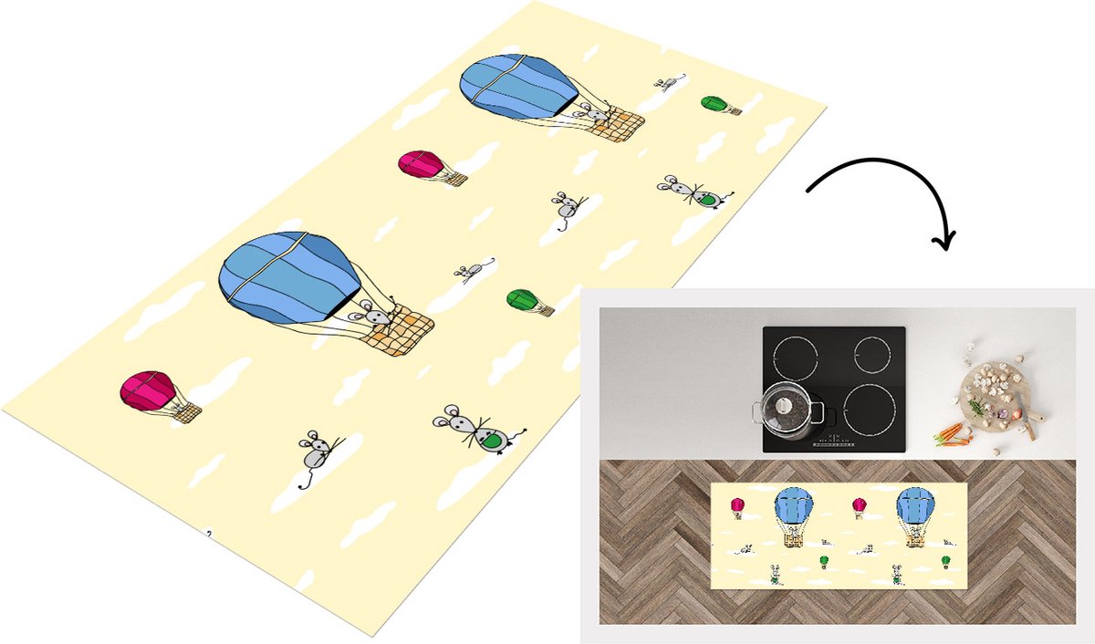 KitchenYeah Keukenloper - Loper keuken - Patroon - Muis - Luchtballon - 120x50 cm - Keukenloper vinyl Multicolor