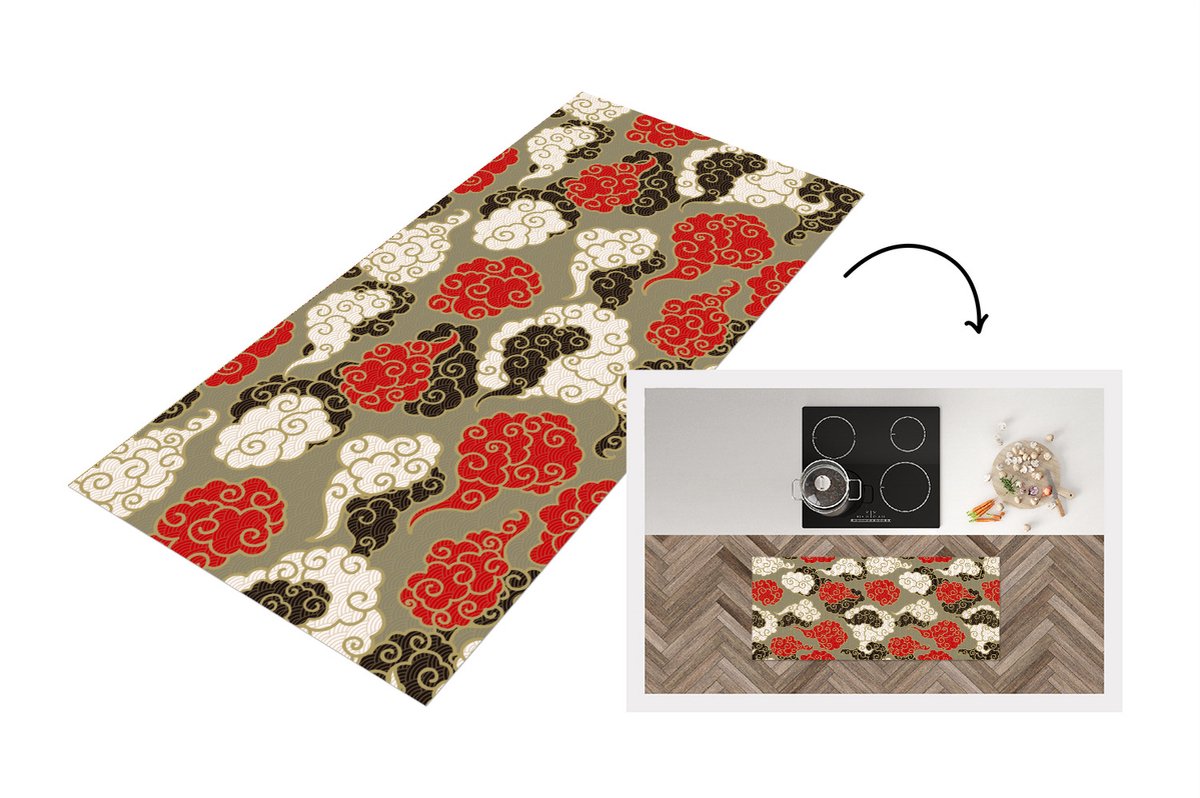 KitchenYeah Keukenloper - Loper keuken - Wolken - Azië - Patroon - Japan - 120x50 cm - Keukenloper vinyl Multicolor