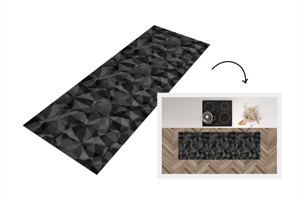 KitchenYeah Keukenloper - Loper keuken - Zwart - Mozaïek - Abstract - Patroon - Keukenloper vinyl, foto 7