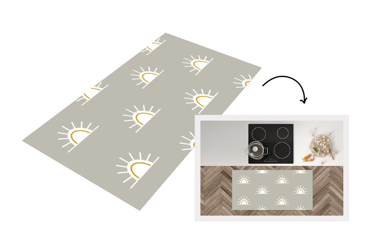 KitchenYeah Keukenloper - Loper keuken - Zon - Boho - Patronen - 120x60 cm - Keukenloper vinyl Multicolor