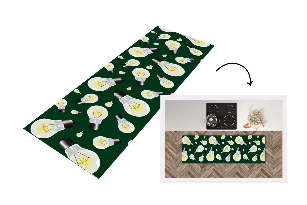 KitchenYeah Keukenloper - Loper keuken - Lampen - Patronen - Licht - 180x60 cm - Keukenloper vinyl Multicolor