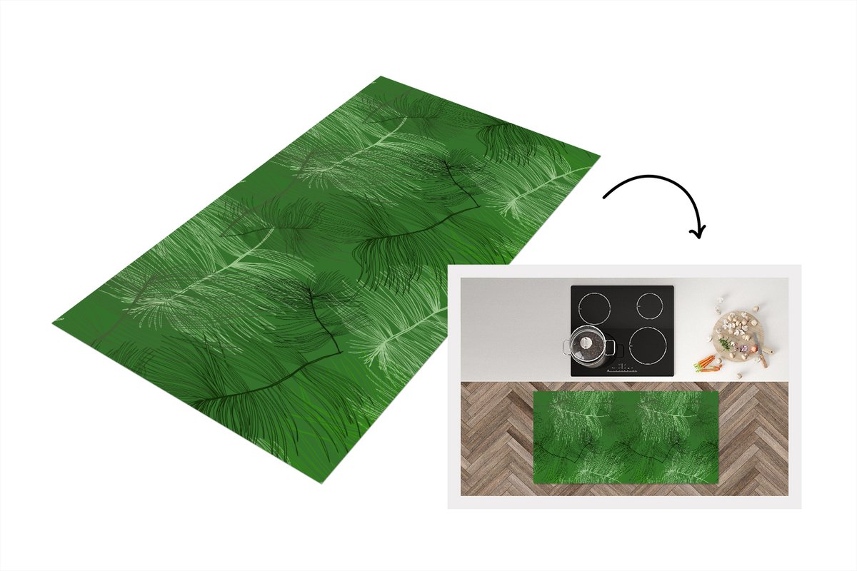 KitchenYeah Keukenloper - Loper keuken - Patronen - Bladeren - Groen - 120x60 cm - Keukenloper vinyl Multicolor