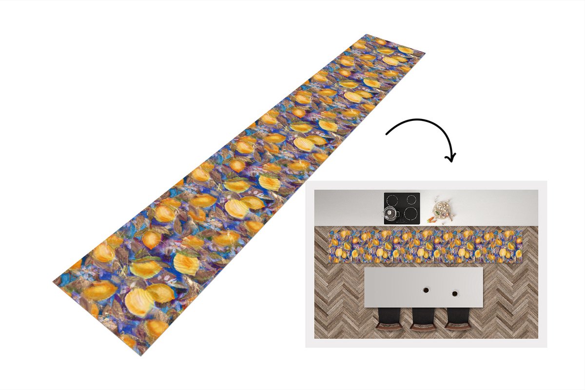KitchenYeah Keukenloper - Loper keuken - Citroen - Vintage - Jungle - Patronen - 300x50 cm - Keukenloper vinyl Multicolor