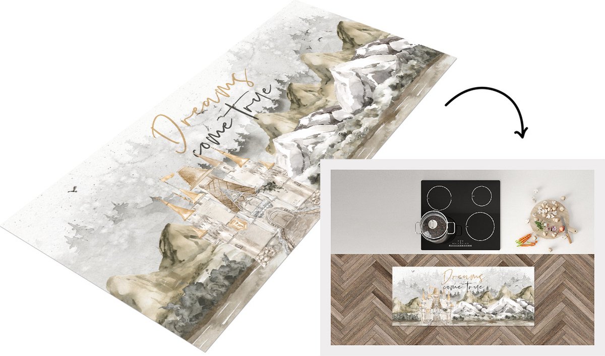 KitchenYeah Keukenloper - Loper keuken - Quotes - Dreams come true - Spreuken - 120x50 cm - Keukenloper vinyl Multicolor