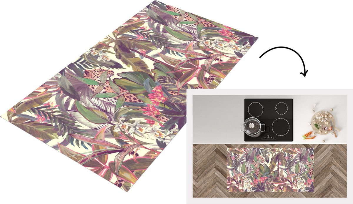 KitchenYeah Keukenloper - Loper keuken - Jungle - Panter - Patronen - 120x60 cm - Keukenloper vinyl Multicolor