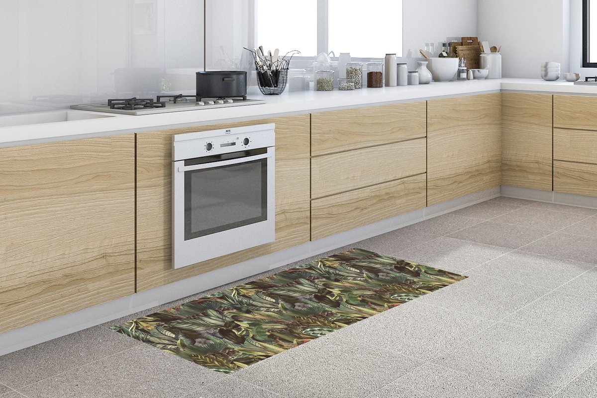 KitchenYeah Keukenloper - Loper keuken - Bladeren - Jungle - Vintage - Patronen - 180x60 cm - Keukenloper vinyl Multicolor