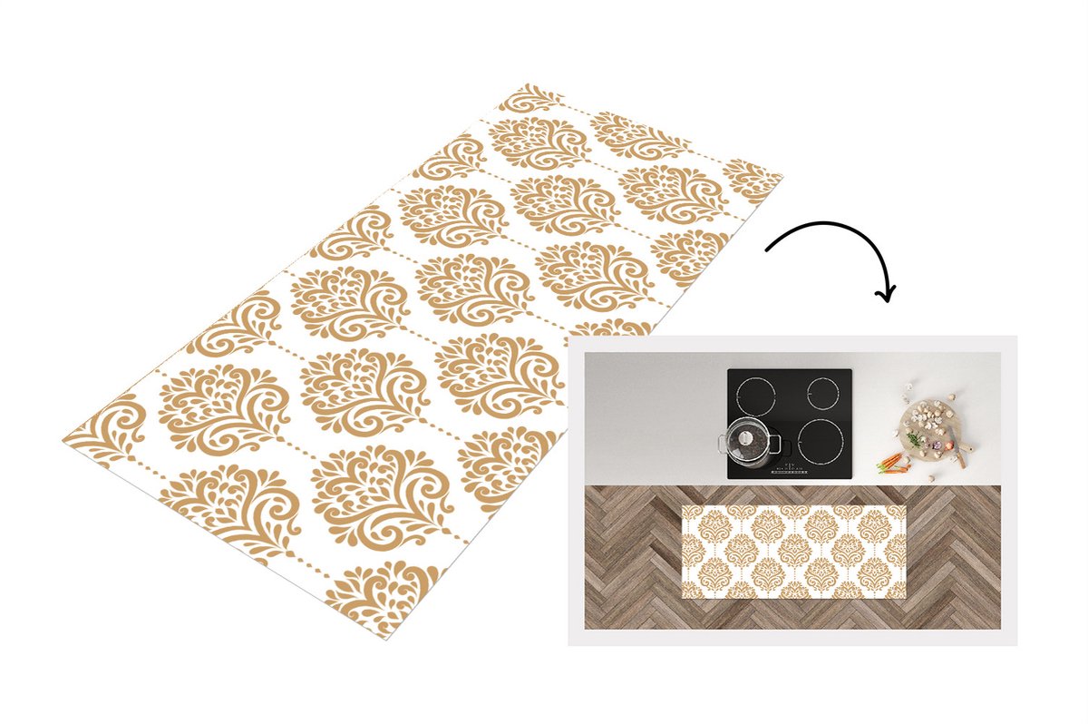 KitchenYeah Keukenloper - Loper keuken - Vintage - Bloemen - Goud - Design - 120x50 cm - Keukenloper vinyl Multicolor