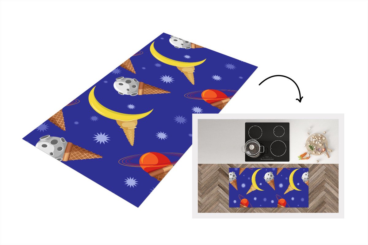 KitchenYeah Keukenloper - Loper keuken - Planeten - IJshoorntjes - Patronen - 120x60 cm - Keukenloper vinyl Multicolor