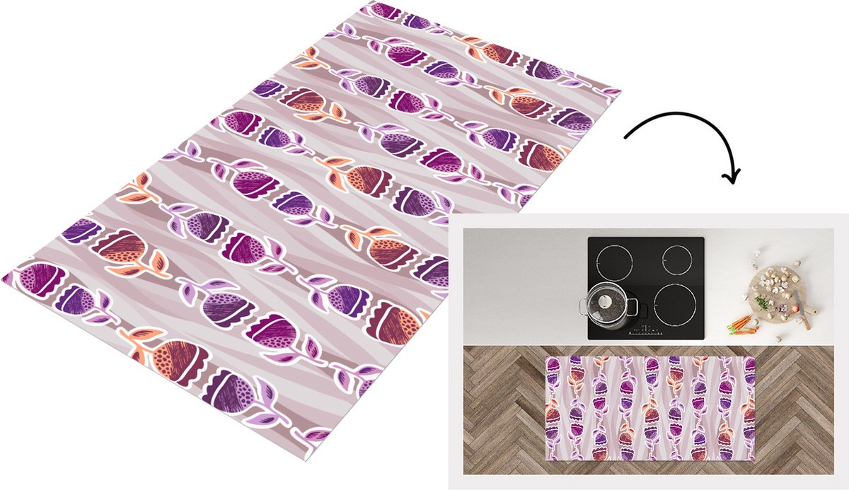 KitchenYeah Keukenloper - Loper keuken - Tulpen - Bloemen - Patroon - 120x60 cm - Keukenloper vinyl Multicolor