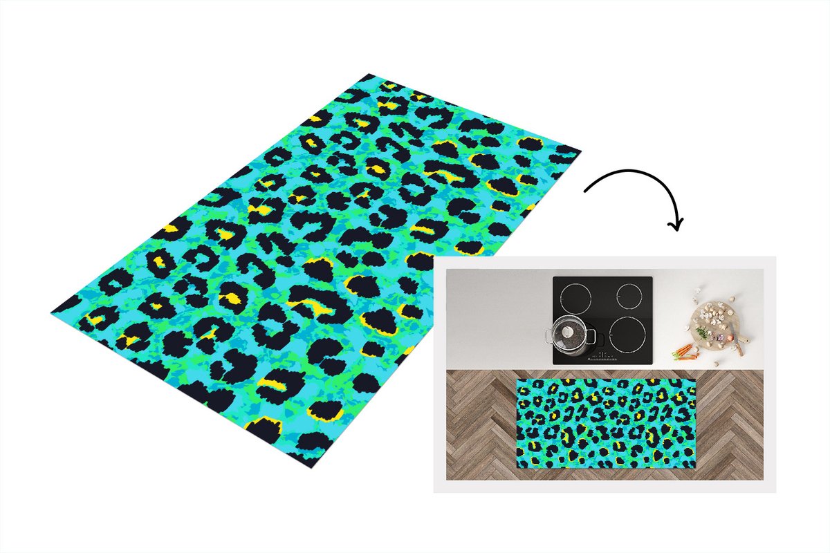 KitchenYeah Keukenloper - Loper keuken - Panterprint - Neon - Dieren - Design - 120x60 cm - Keukenloper vinyl Multicolor